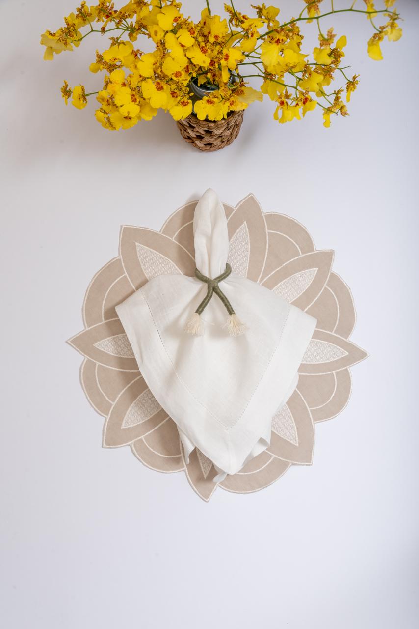 Beige Flower Linen Placemat