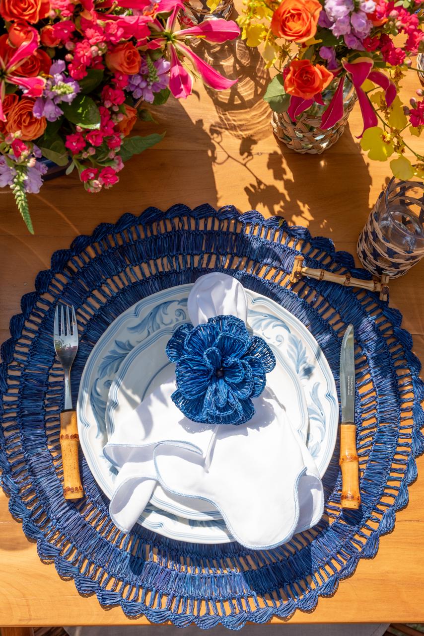 Navy Buriti Flower Napkin Ring