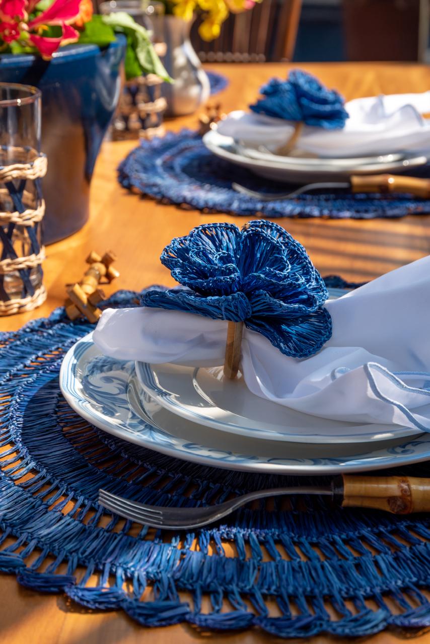 Navy Buriti Flower Napkin Ring