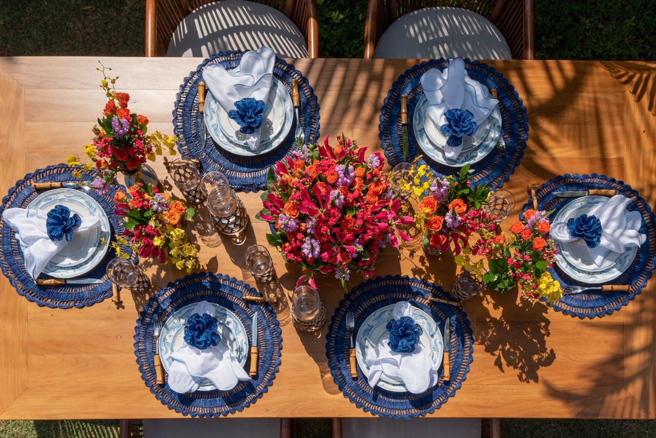 Navy Buriti Flower Napkin Ring